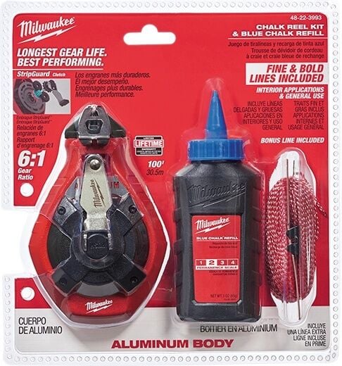 Milwaukee 100-Ft Aluminum Chalk Reel Kit With Blue Chalk & Bonus Line