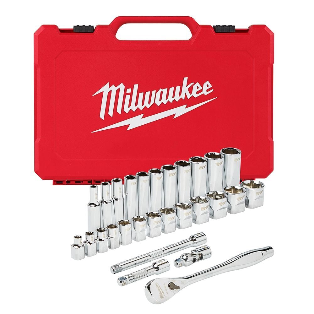 Milwaukee 3/8-In Drive Ratchet & SAE Socket Set, 28-Pc