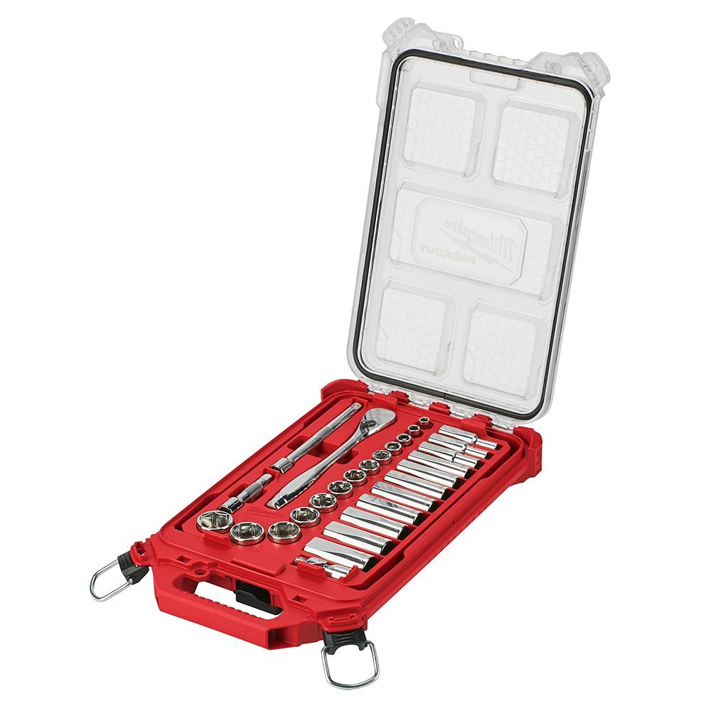 Milwaukee 3/8-In Ratchet & SAE Socket Set with PACKOUT Organizer, 28-Pc