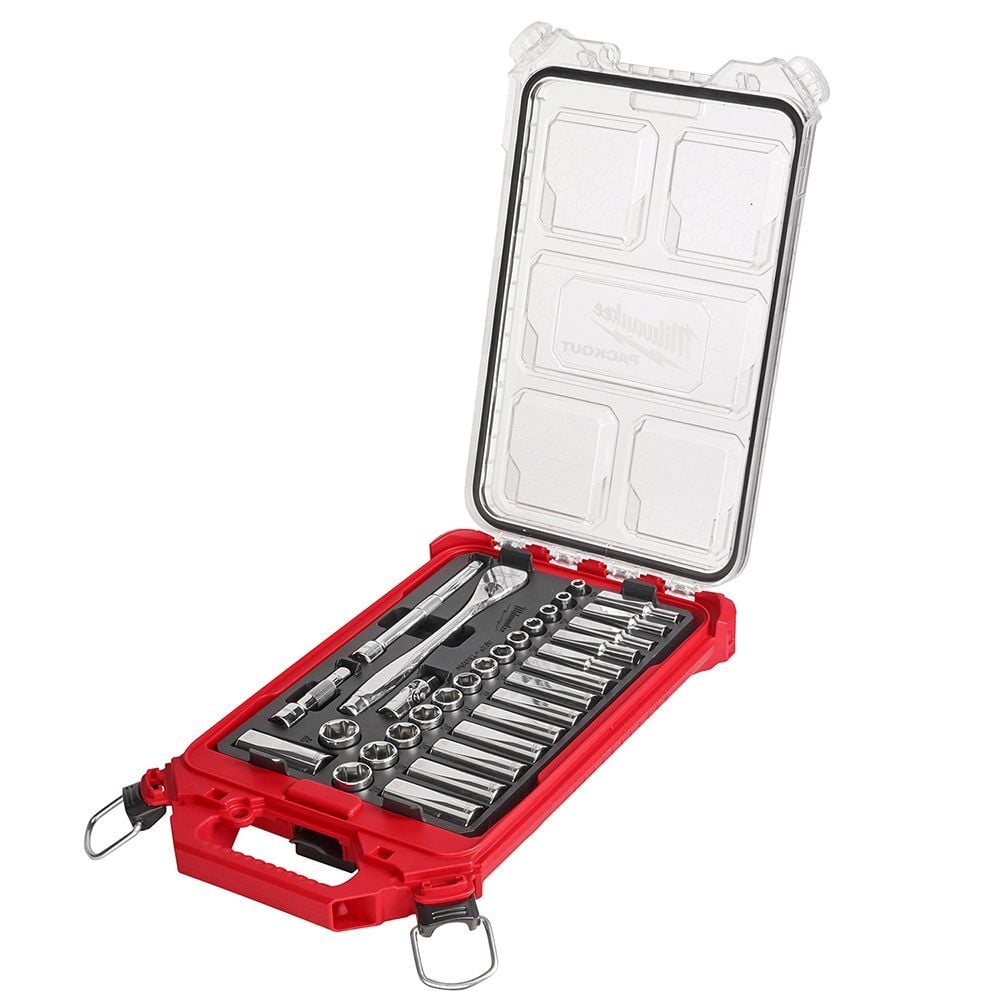 Milwaukee 3/8-In Ratchet & Metric Socket Set in PACKOUT, 32-Pc