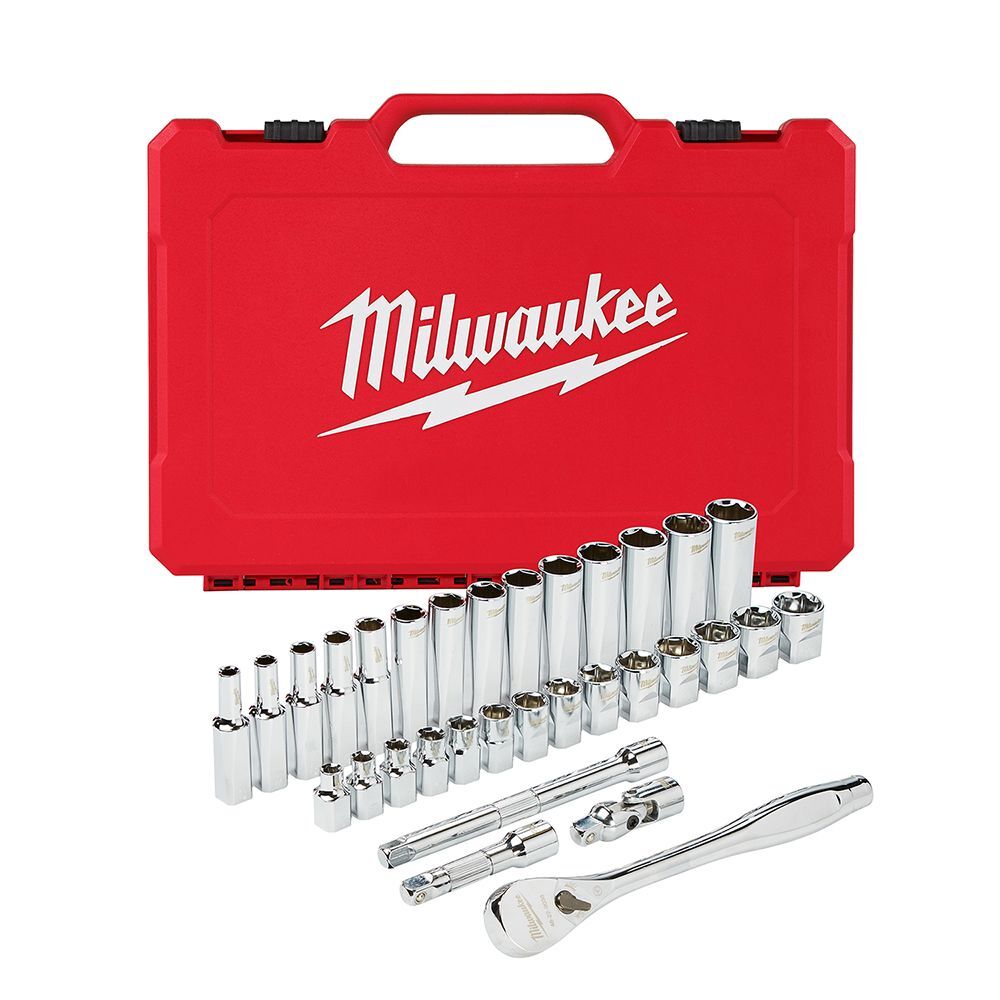 Milwaukee 3/8-In Drive Ratchet & Metric Socket Set, 32-Pc