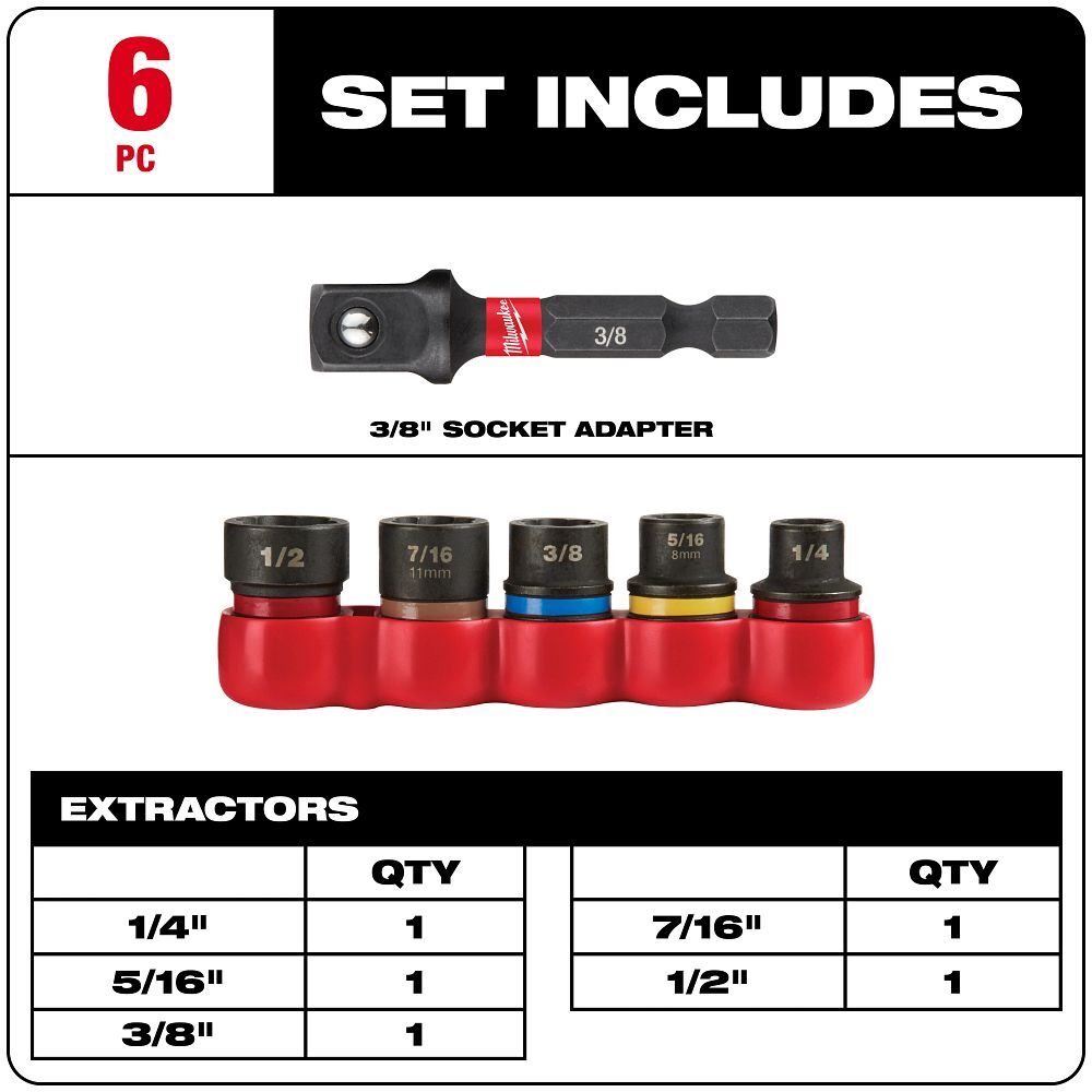 Milwaukee Shockwave Impact Bolt Extractor Set, 6-Pc