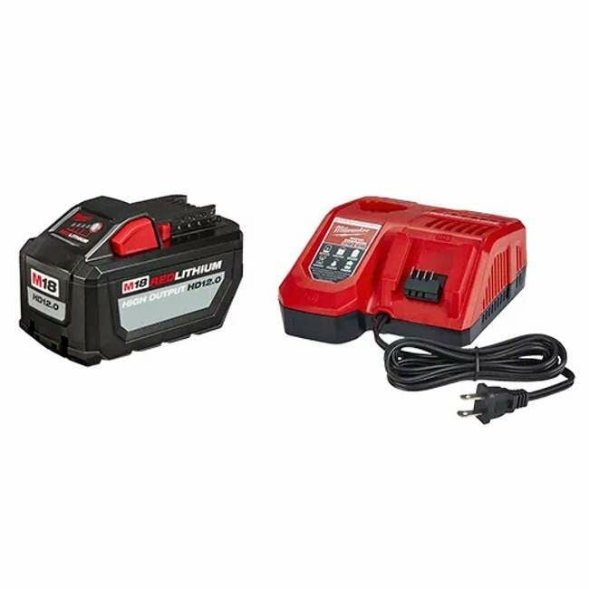 Milwaukee M18 Red Lithium High Output HD12.0 Battery With Rapid Charger, 12-Ah
