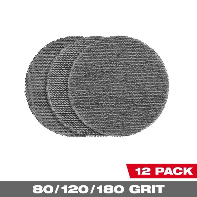 Milwaukee PowerGrid Tear Resistant Mesh Sanding Discs With Pad Saver, 80/120/180-Grit, 3-In 12-Pk
