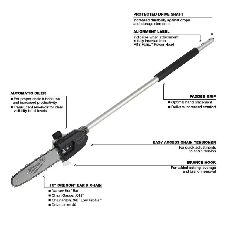 Milwaukee M18 Fuel Quik-Lok 10 in Pole Saw Attachment