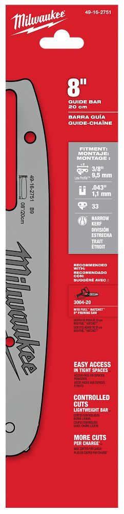 Milwaukee 8-3/8-In LOW PROFILE Pitch, .043-In Gauge Chainsaw Guide Bar