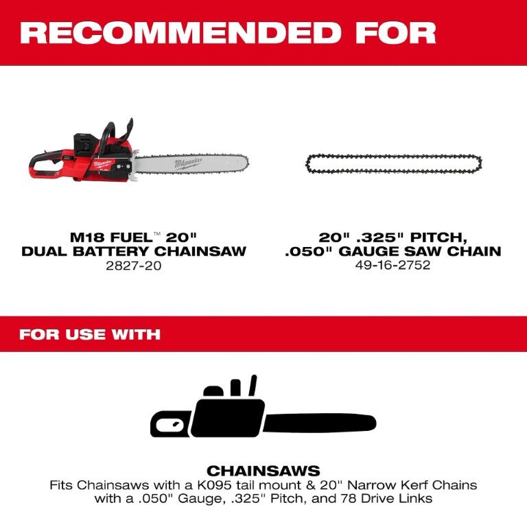 Milwaukee 20-In .325-In Pitch, .050-In Gauge Chainsaw Guide Bar