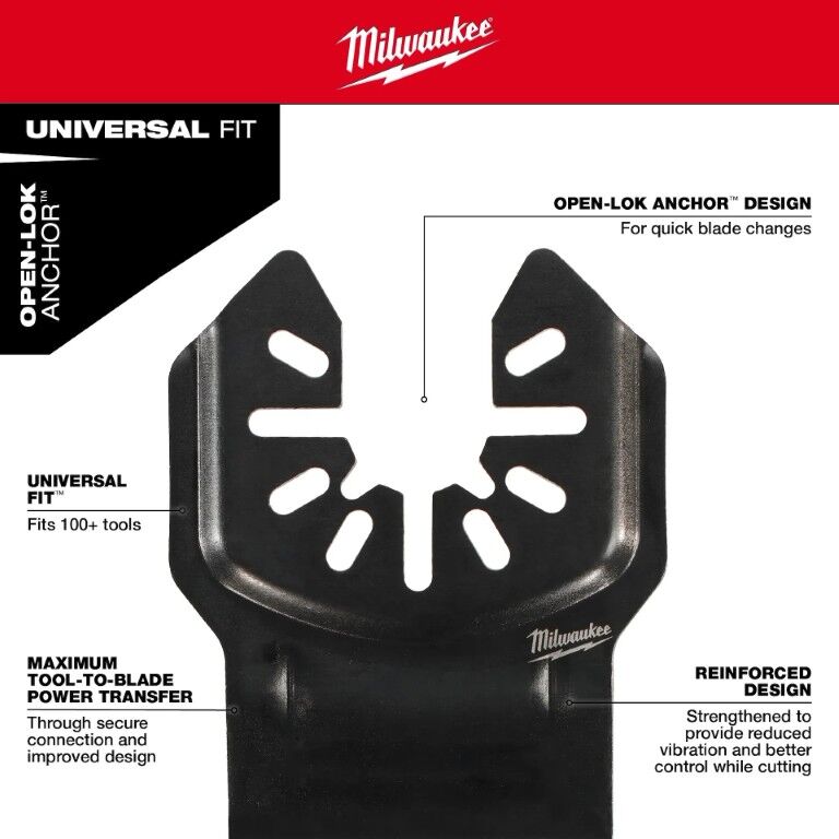Milwaukee Open-Lok Oscillating HCS Precision Tooth Hardwood Universal Fit Blade, 2 1/2-In