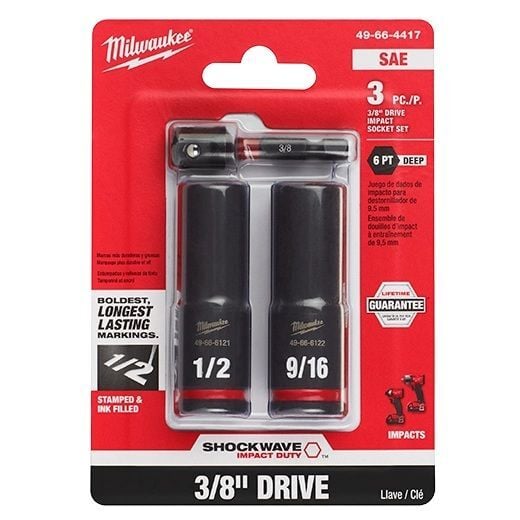 Milwaukee Shockwave Impact Duty SAE Deep 6-Point Socket Set, 3/8-In Drive, 3-Pc