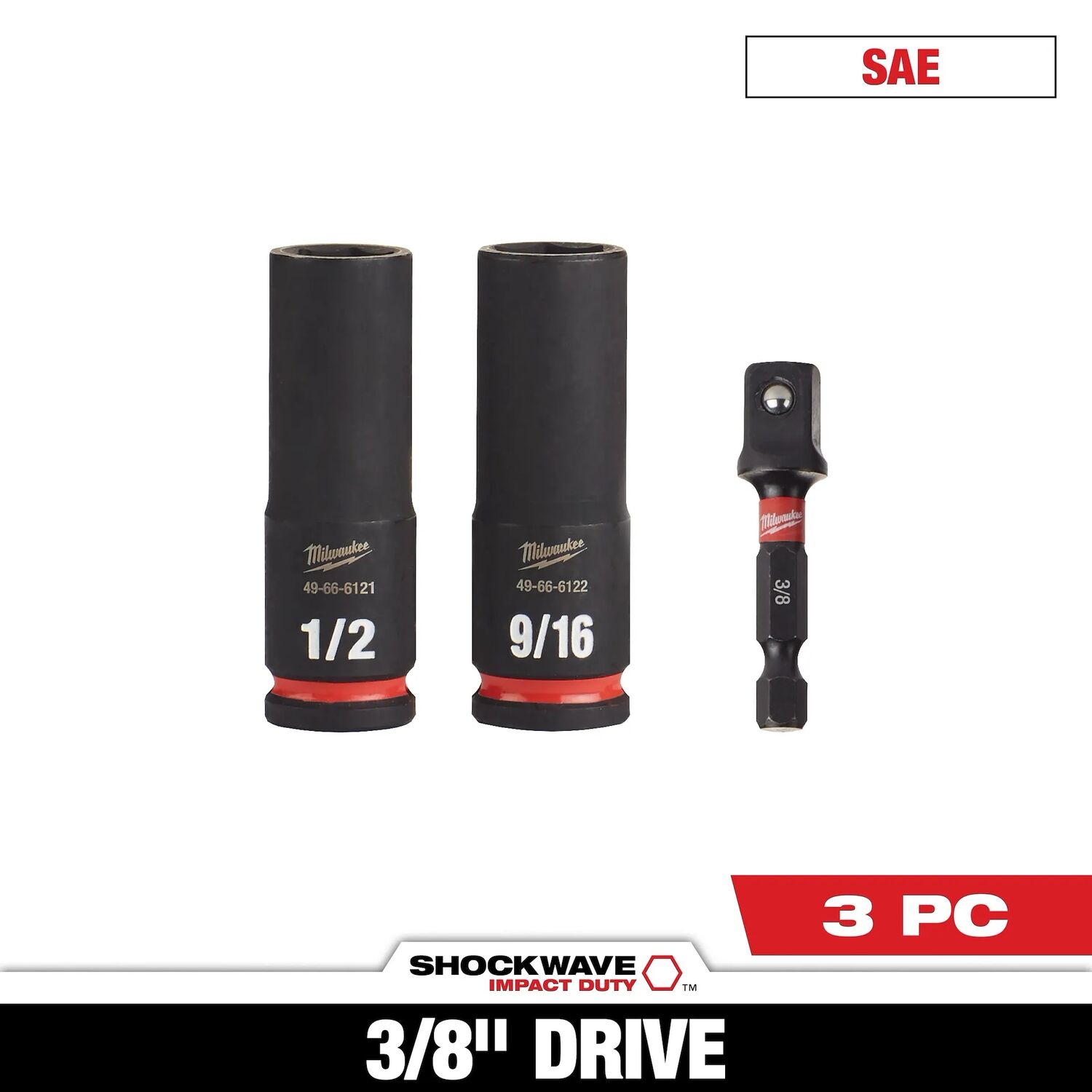 Milwaukee Shockwave Impact Duty SAE Deep 6-Point Socket Set, 3/8-In Drive, 3-Pc