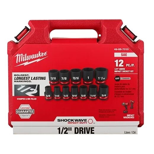 Milwaukee Shockwave Impact Duty SAE 6-Point Standard Socket Set, 1/2-In Drive, 12-Pc