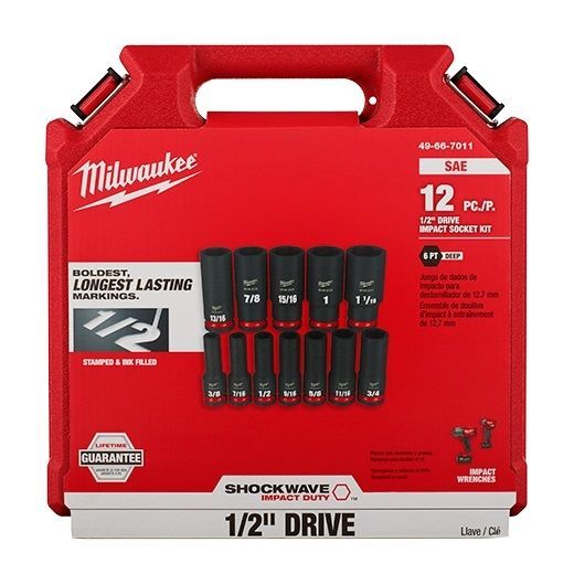 Milwaukee Shockwave Impact Duty SAE 6-Point Deep Socket Set, 1/2-In Drive, 12-Pc