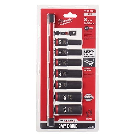 Milwaukee Shockwave Impact Duty SAE 6-Point Deep Socket Set, 3/8-In Drive, 8-Pc