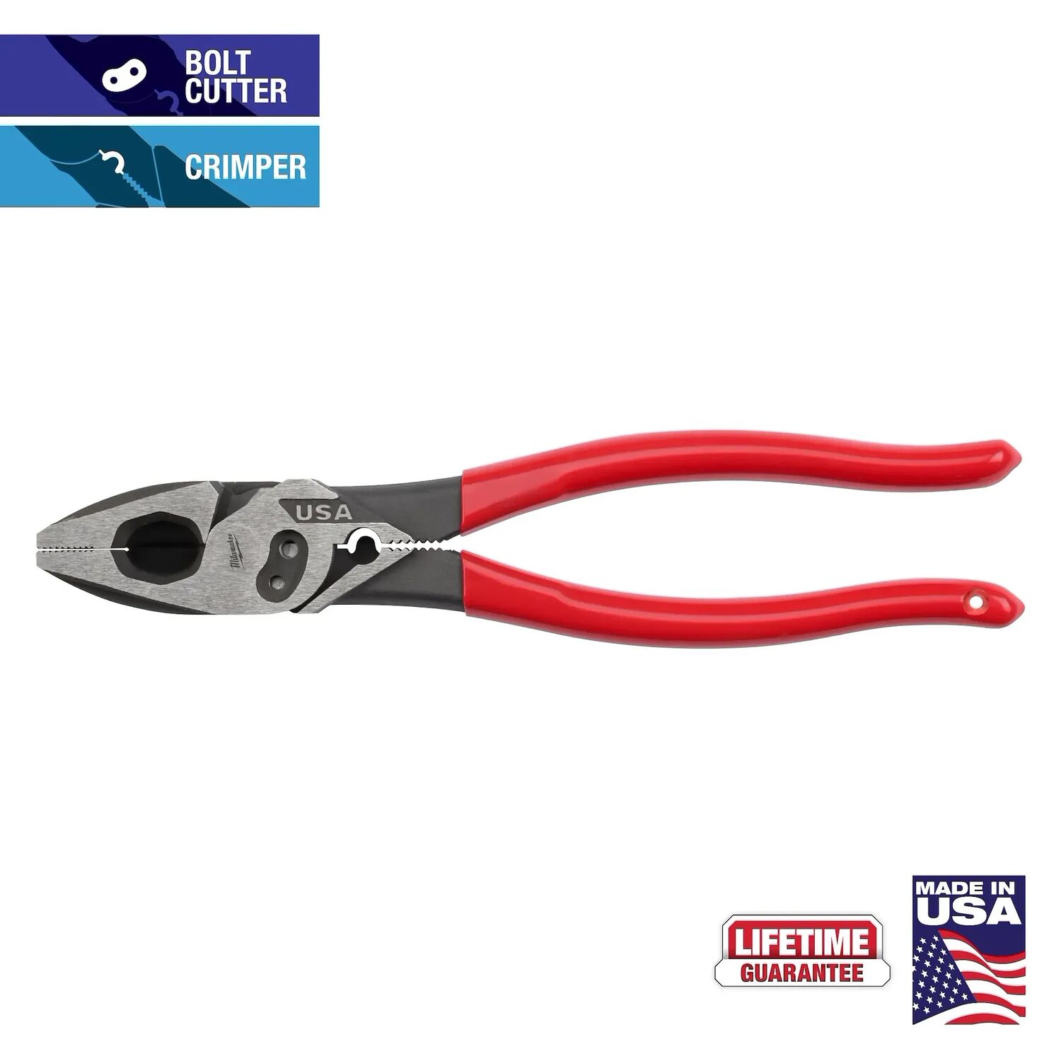 Milwaukee 9-In Lineman's Dipped Grip Pliers with Crimper & Bolt Cutter (USA)