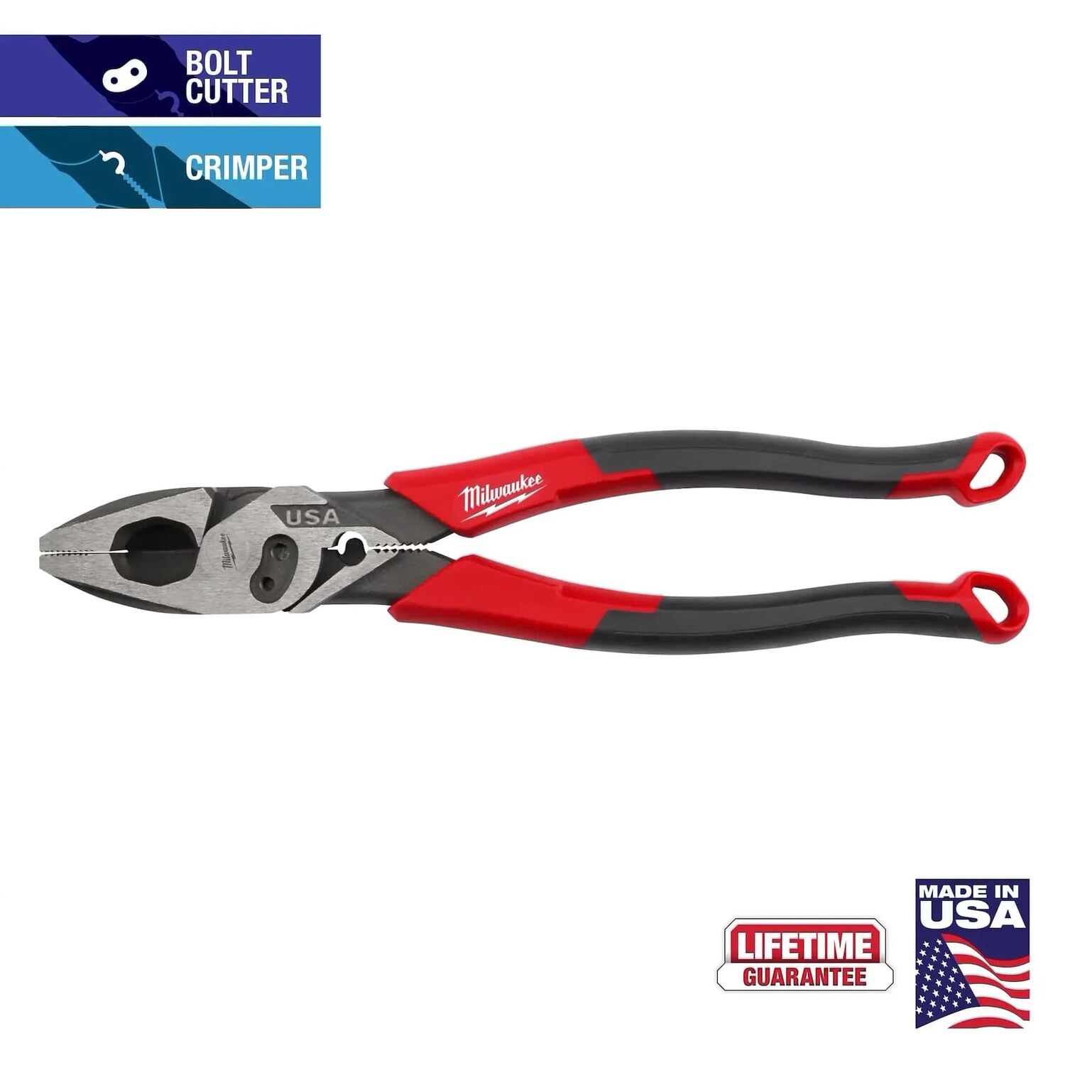 Milwaukee 9-In Lineman's Comfort Grip Pliers with Crimper and Bolt Cutter (USA)