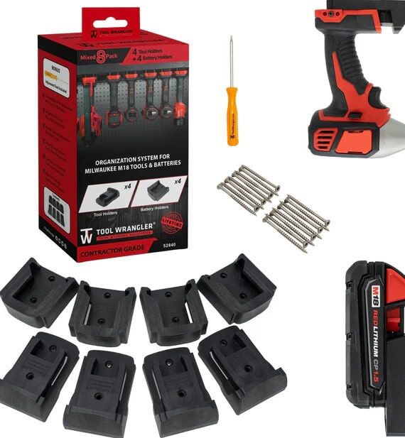 Tool Wrangler Mixed Milwaukee Tool & Battery Holders, 8-Pk