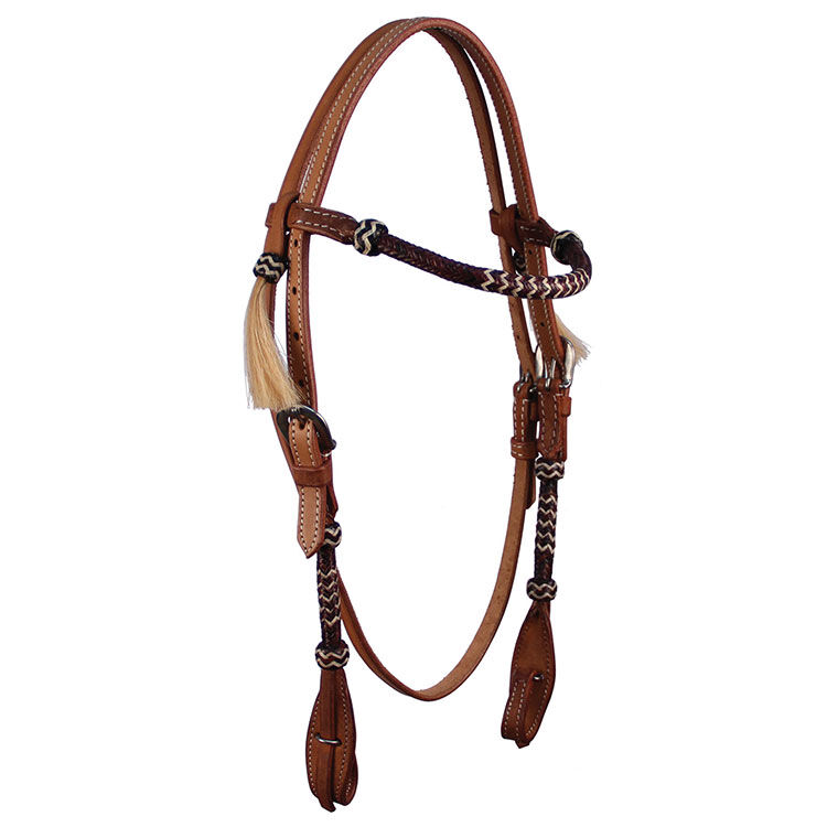 Buffalo Leather 2194 LT Round Rawhide Headstall Browband + Cheek With Quick Release