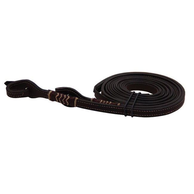 Buffalo Leather Split Reins with Brown Rawhide, 8-Ft