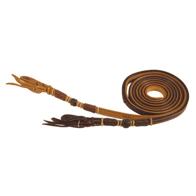 Buffalo Leather Split Reins With Natural Tan & Black Rawhide