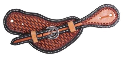 Professional's Ladies Choice Basket Weave Chestnut With Black Border Spur Strap