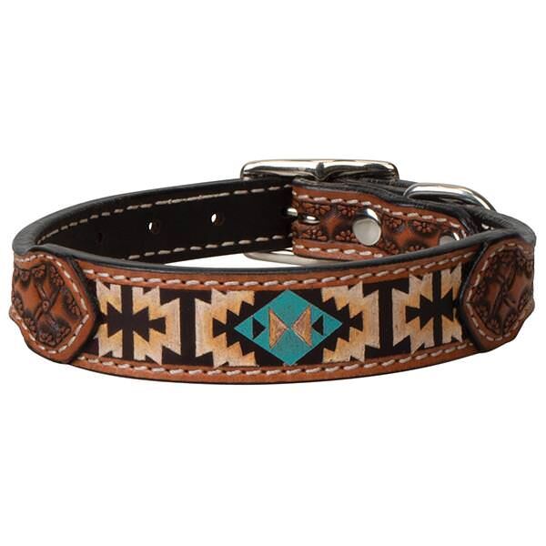 Weaver Leather Painted Aztec Leather Dog Collar, 1-In x 21-In