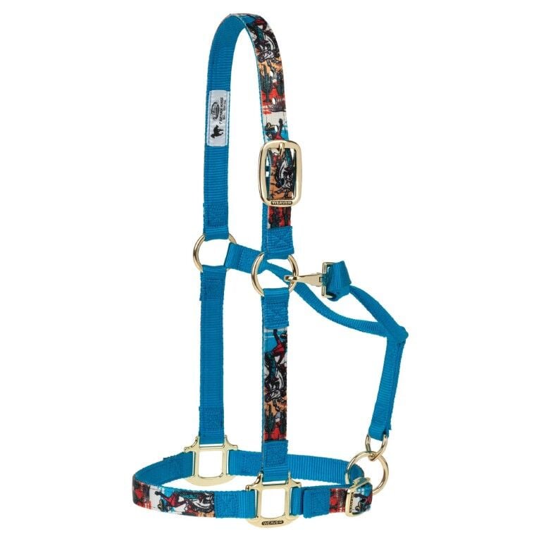 Weaver Leather Bucking Bronc Blue Average Patterned Adjustable Halter, 1-In