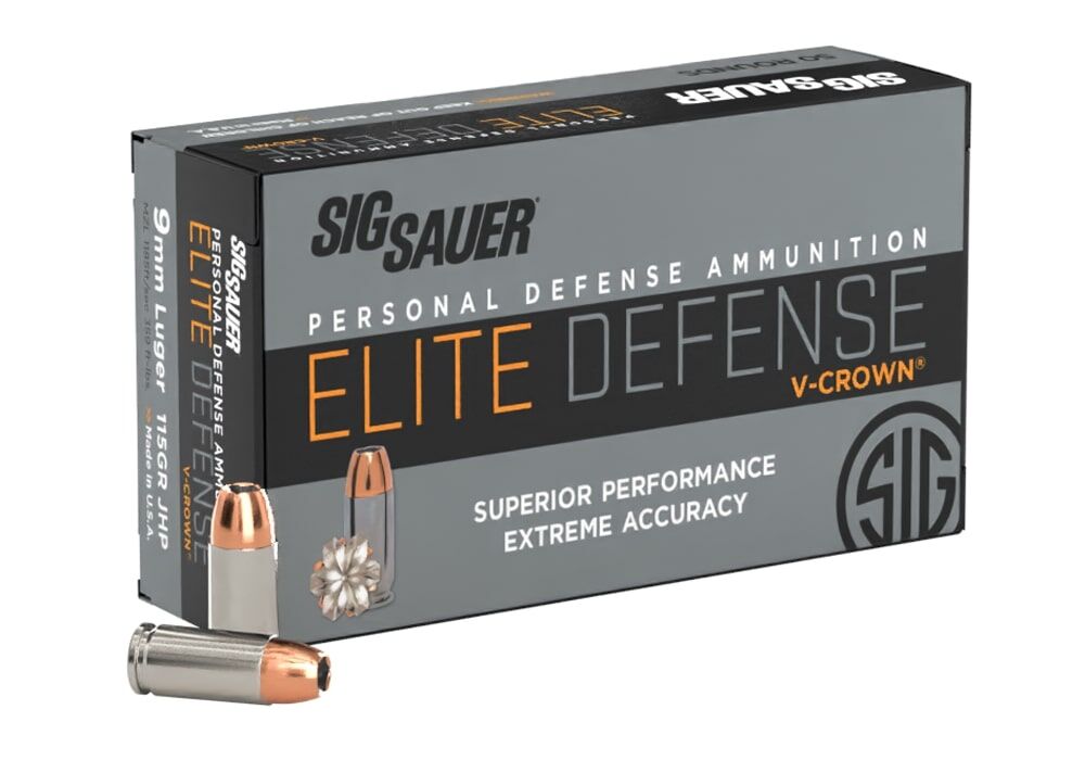 Sig Sauer Elite V-Crown 9mm, 115 Grain JHP Pistol Ammo, 50-Rd