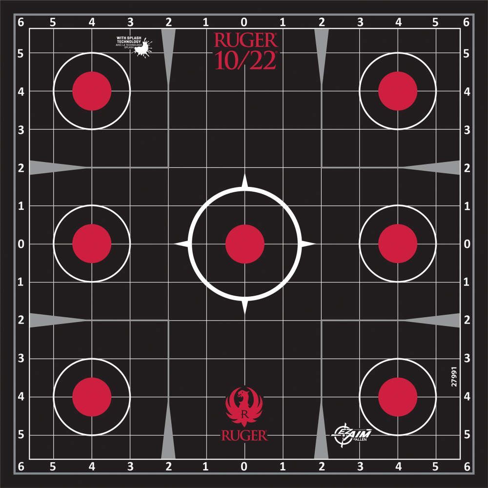 Allen Ruger 10/22 Splash Reactive Adhesive Paper Target Kit 12.5-In Square, Sight-In Grid, 5-Pk