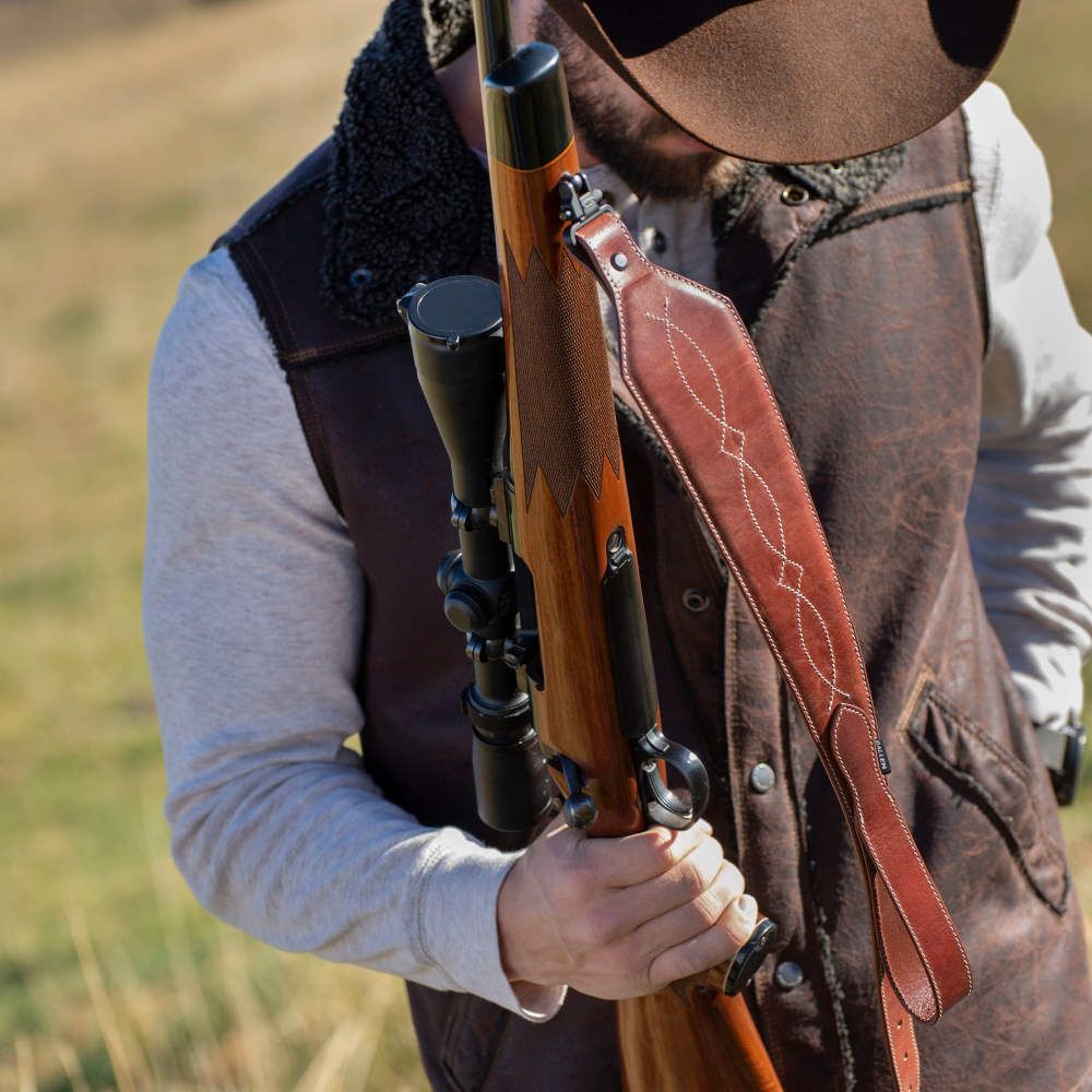 Allen Company Heritage Western Scallop Leather Brown Rifle Sling
