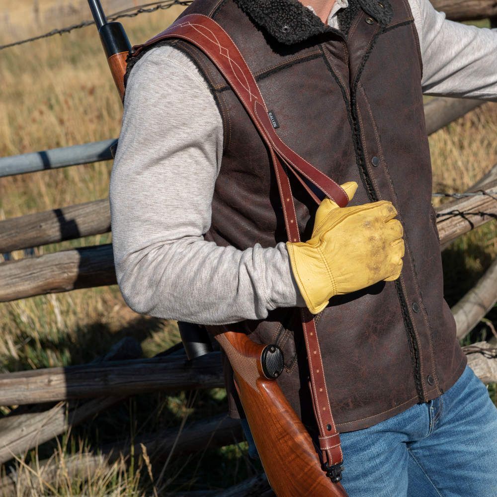 Allen Company Heritage Western Scallop Leather Brown Rifle Sling