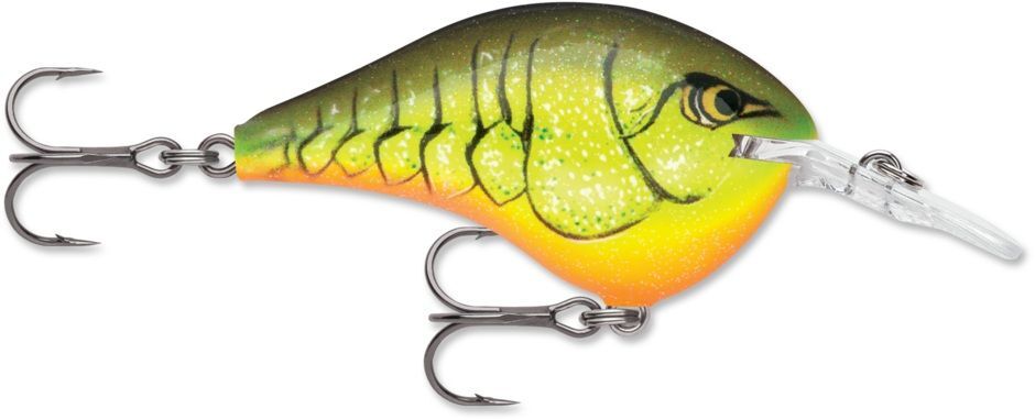 Rapala Dives To Series 6-Ft Depth Chartreuse Rootbeer Crawdad Crankbait, 3/8-Oz, 2-In