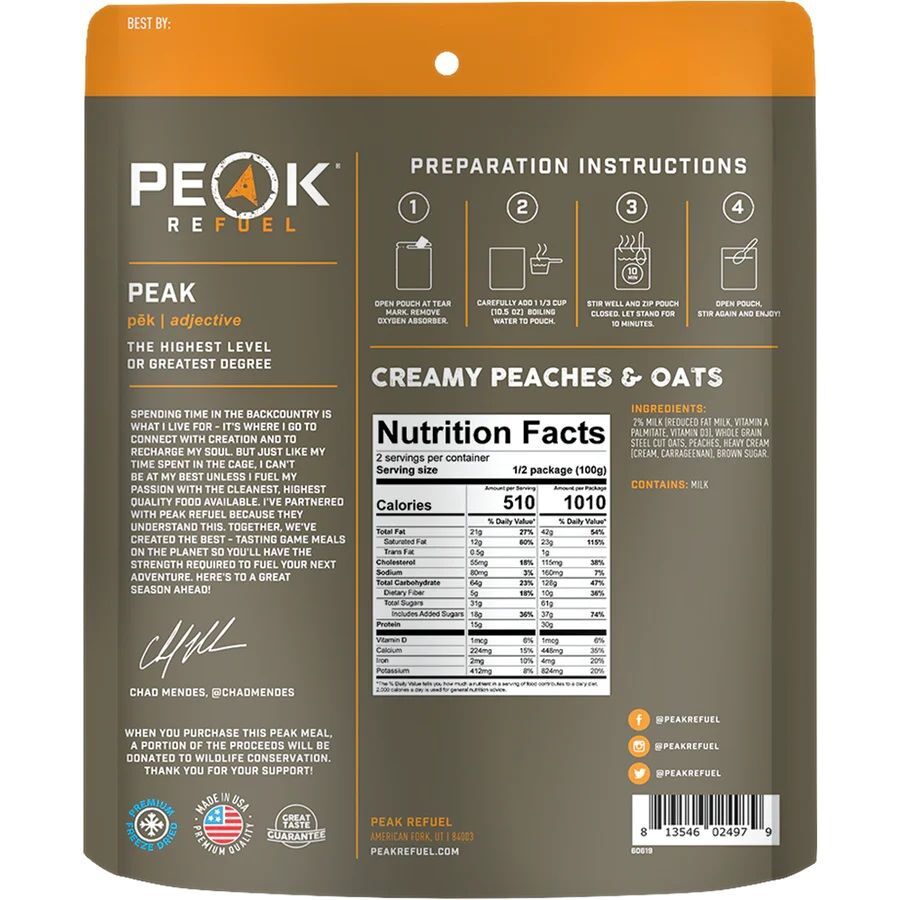 Peak Refuel Creamy Peaches and Oats Freeze Dried Meal
