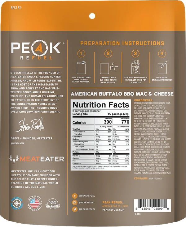 Peak Refuel MeatEater American Buffalo BBQ Mac & Cheese Freeze Dried Meal