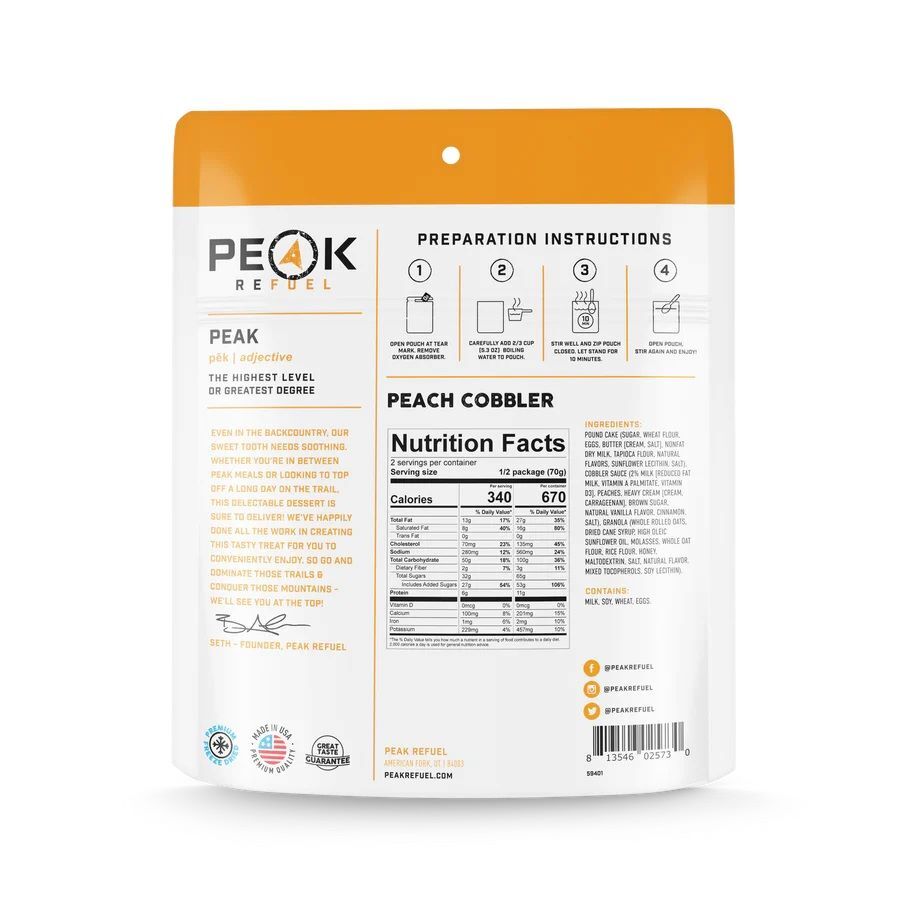 Peak Refuel Peach Cobbler Freeze Dried Meal