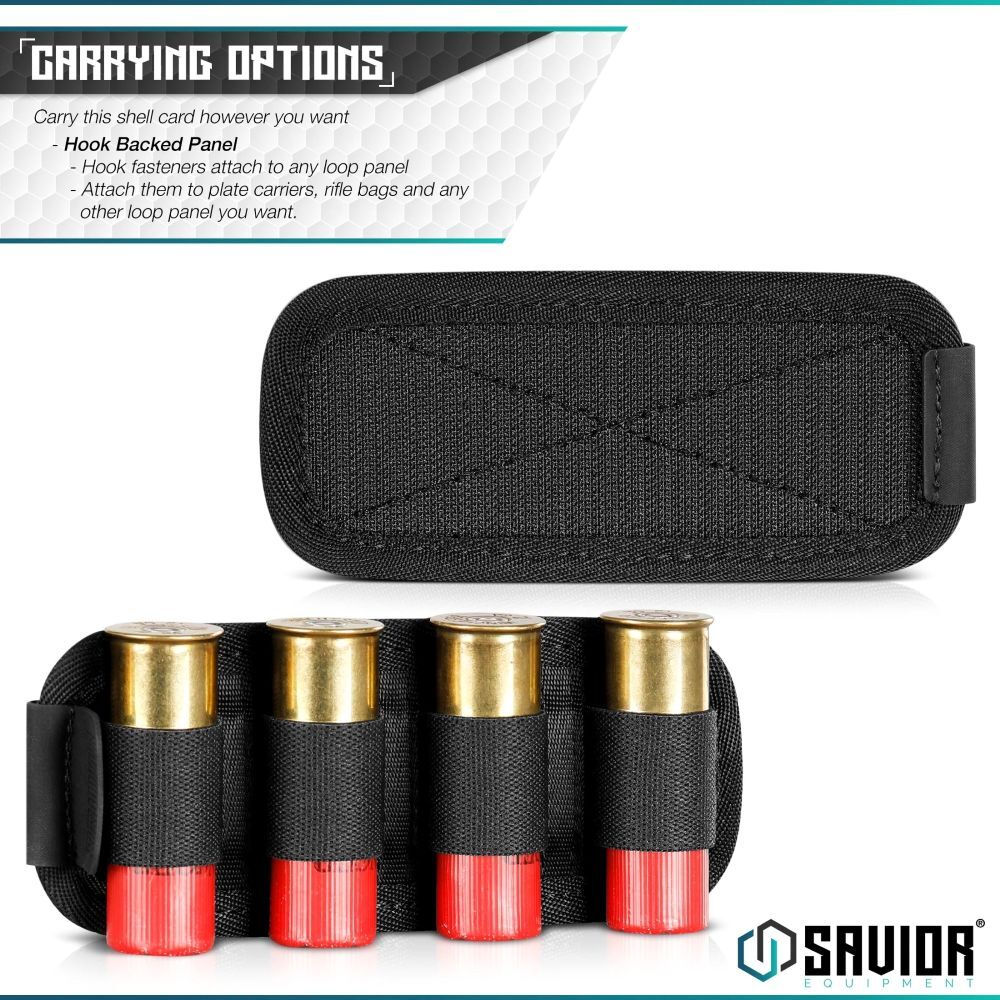 Savior Equipment Obsidian Black 12GA Shotgun Shell Card Hook Backing, 4-Rd