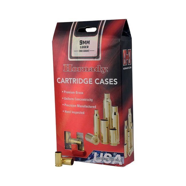 Hornady 9mm Brass Cartridge Handgun Cases, 200-Ct