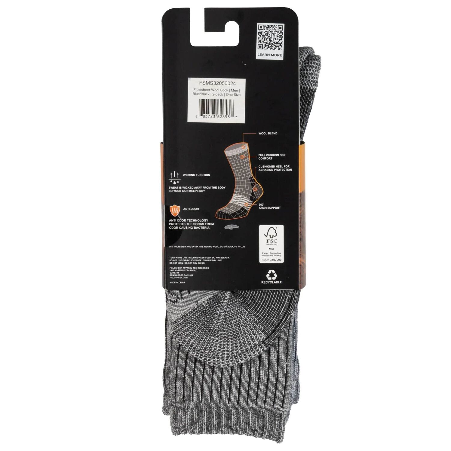 Mobile Warming Men's Wool Sock 2-Pk in Blue/Grey