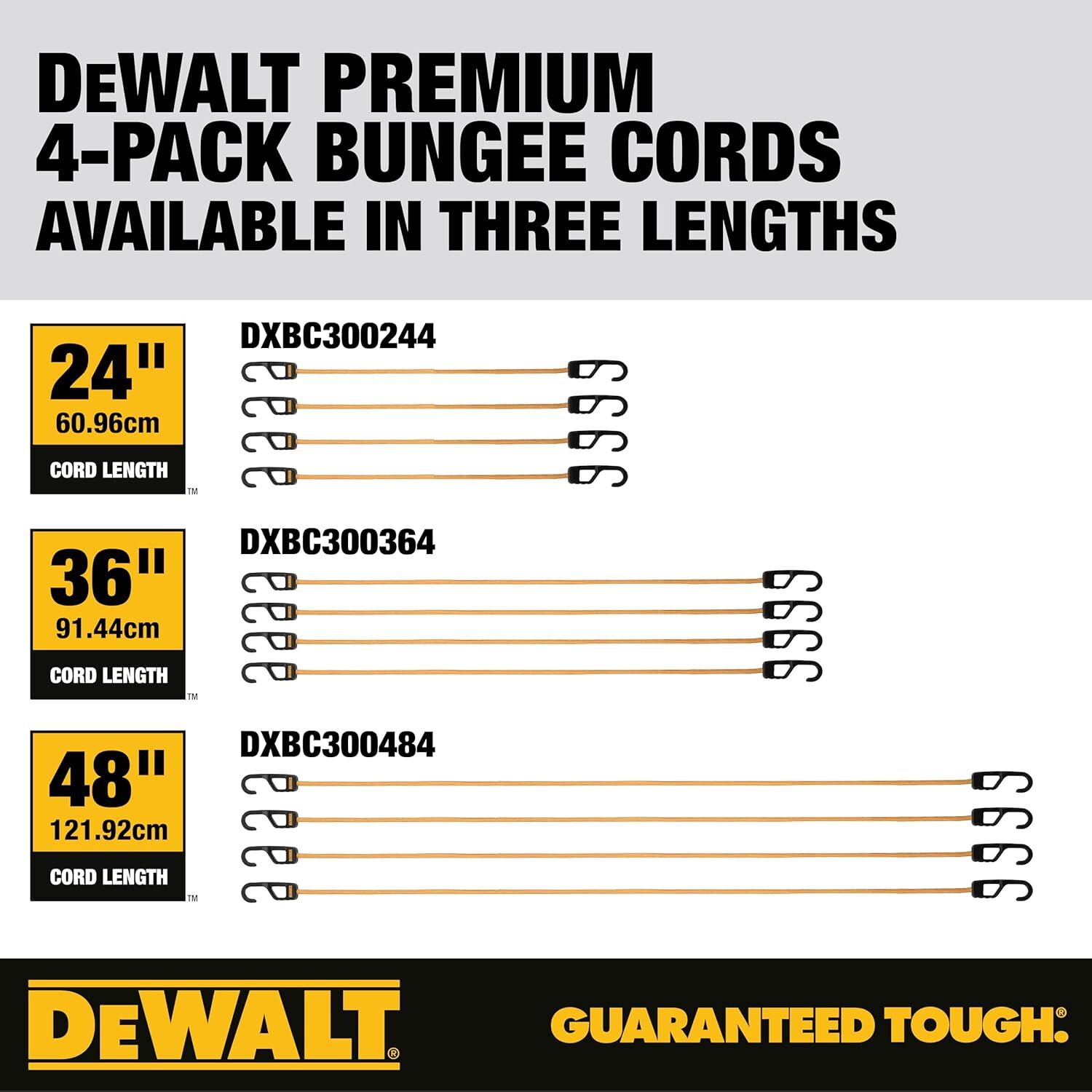 DeWalt Heavy Duty Bungee Cords, 24-In, 4-Pk