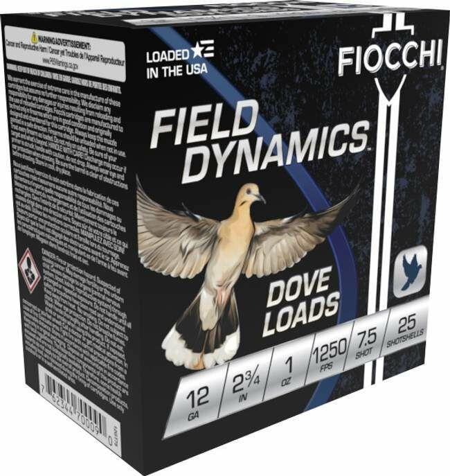Fiocchi 12 Gauge, 2 3/4 In, #7.5 Shot, Dove Load, Field Dynamics Shotshell Cartridges - 25 Rounds
