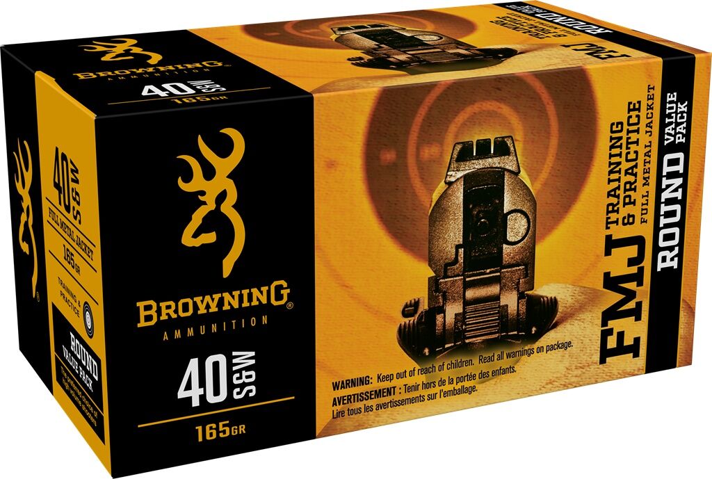 Browning Training & Practice .40 S&W, 165 Grain Full Metal Jacket Pistol Ammo, 50-Rd