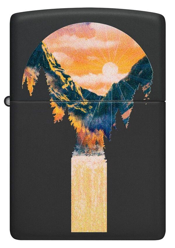 Zippo Mountain Waterfall Design Black Matte Lighter