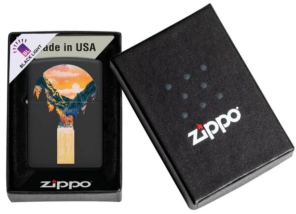 Zippo Mountain Waterfall Design Black Matte Lighter