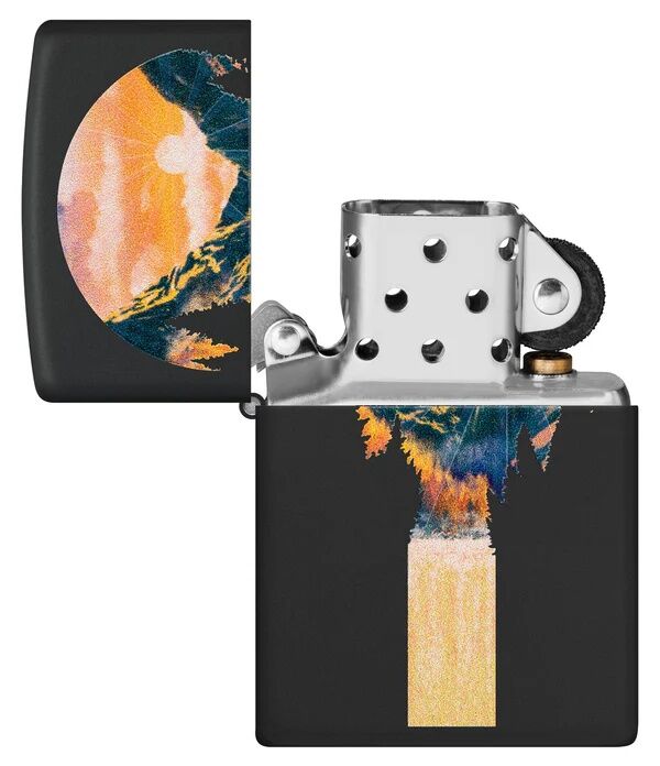 Zippo Mountain Waterfall Design Black Matte Lighter
