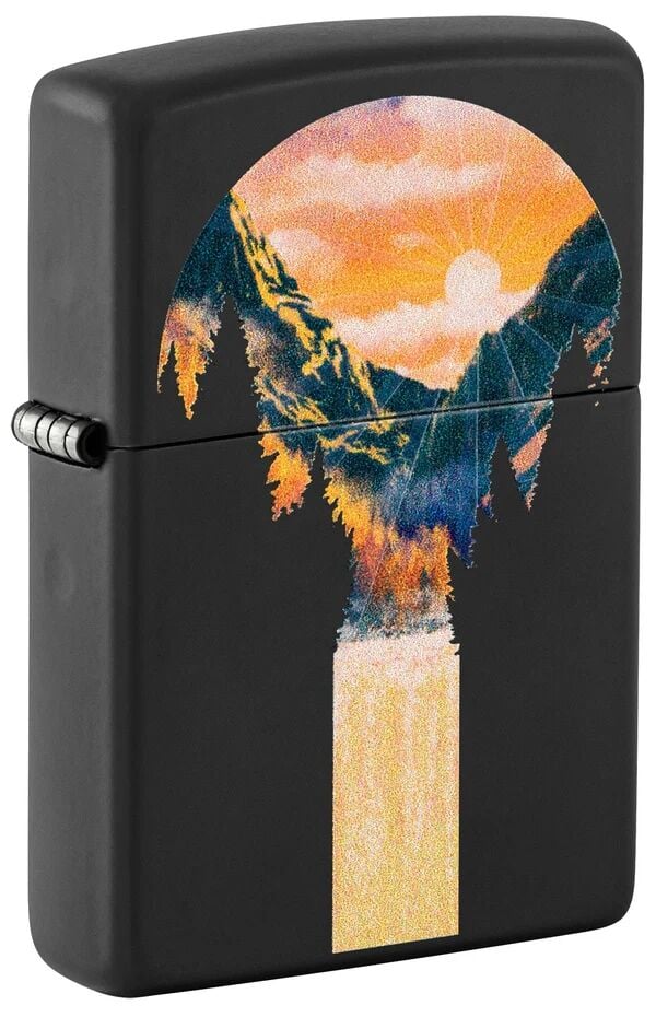 Zippo Mountain Waterfall Design Black Matte Lighter