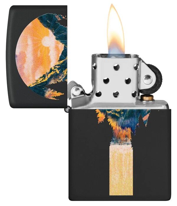 Zippo Mountain Waterfall Design Black Matte Lighter