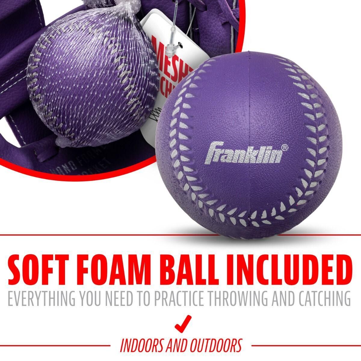 Franklin Sports Meshtek Series Purple Right Hand Throw T-Ball Fielding Glove, 9 1/2-In