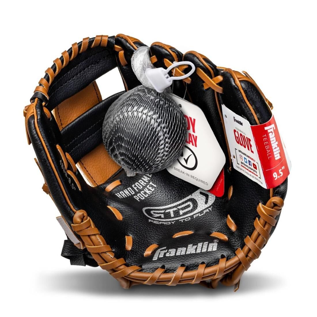 Franklin Sports RTP Performance Tan/Black T-Ball Right Handed Feilding Glove & Ball