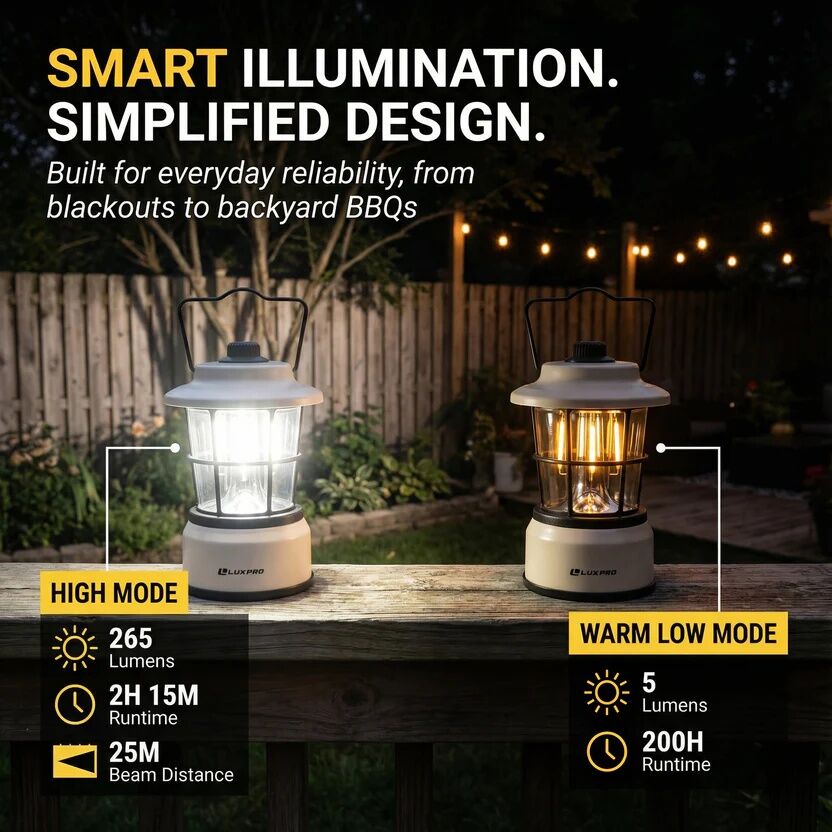 LUXPRO LP1535 Black Retro LED Lantern, 265 Lumen