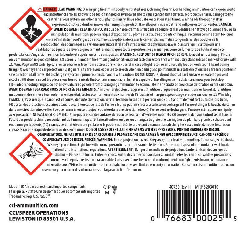 CCI Pest Control Rimfire Shotshell .22 WMR, 52 Grain #12 Shot Rifle Ammo, 20-Rd