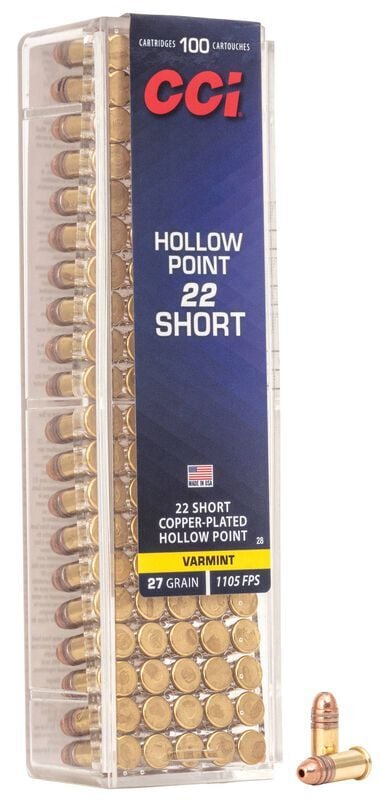 CCI .22 Short, 27 Grain Copper Plated Hollow Point Rifle Ammo, 100-Rd